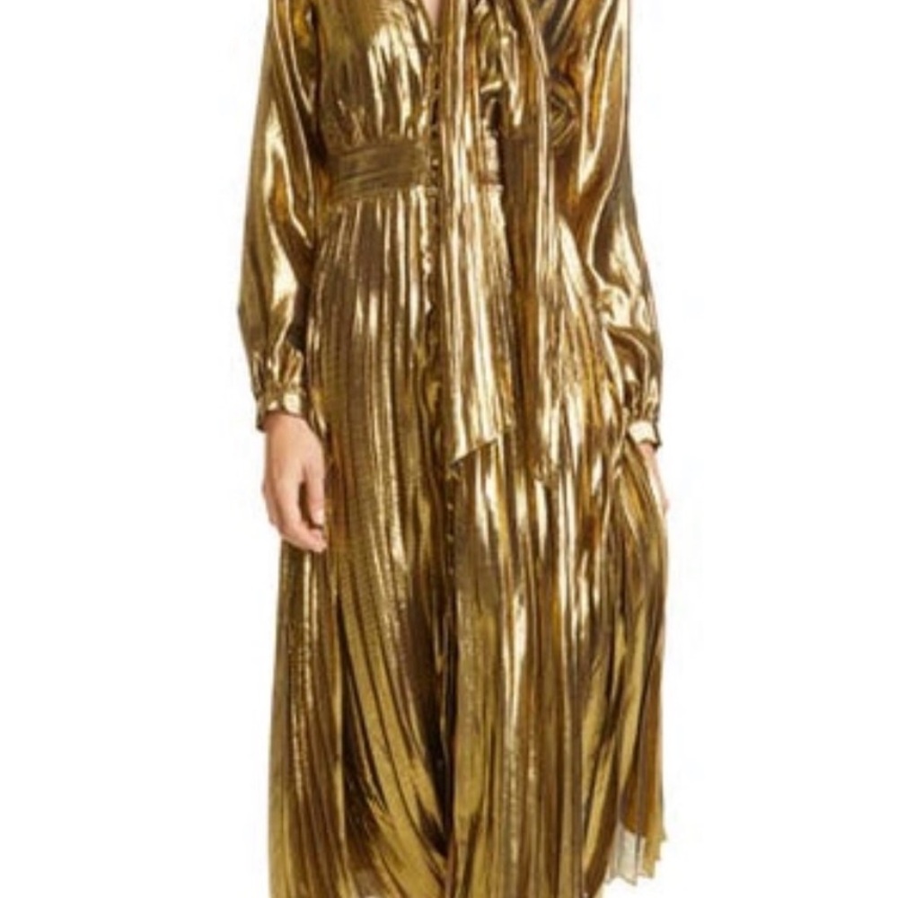 Equipment Macin Silk and Metallic Gold Long Sleeve Dress. Size 2